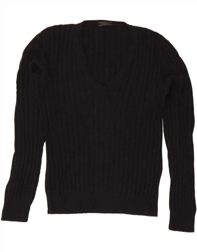 PRADA Womens V-Neck Jumper Sweater IT 54 2XL Black Wool Vintage Prada and Second-Hand Prada from Messina Hembry 