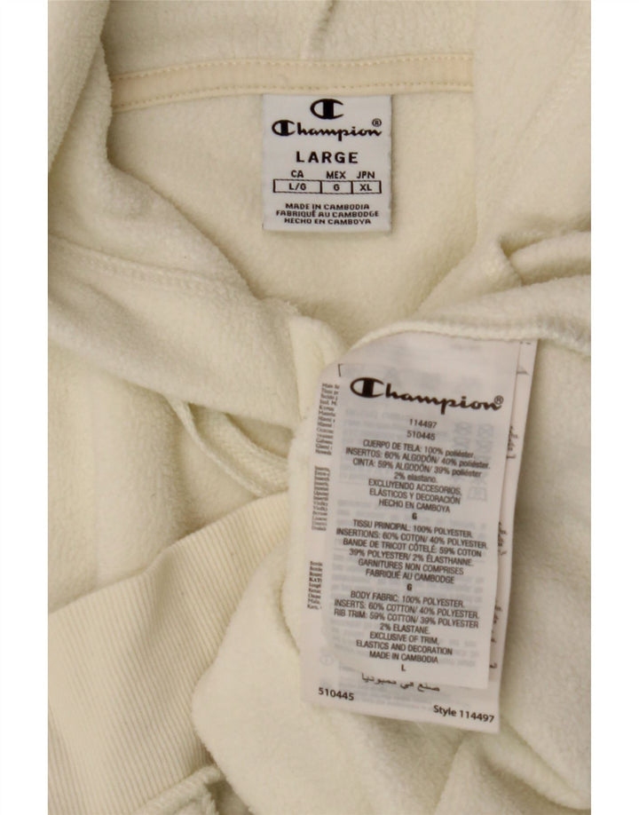 CHAMPION Womens Graphic Hoodie Jumper UK 16 Large Off White Polyester Vintage Champion and Second-Hand Champion from Messina Hembry 