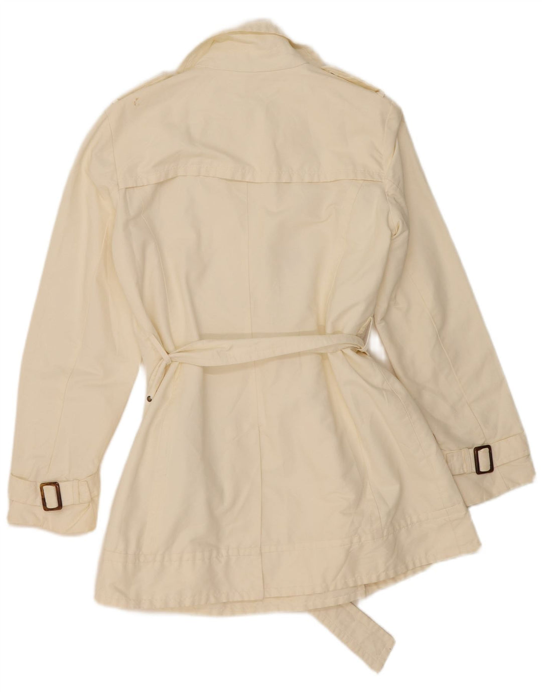 Zara Womens Double Breasted Trench Coat UK 14 Large Off White Cotton