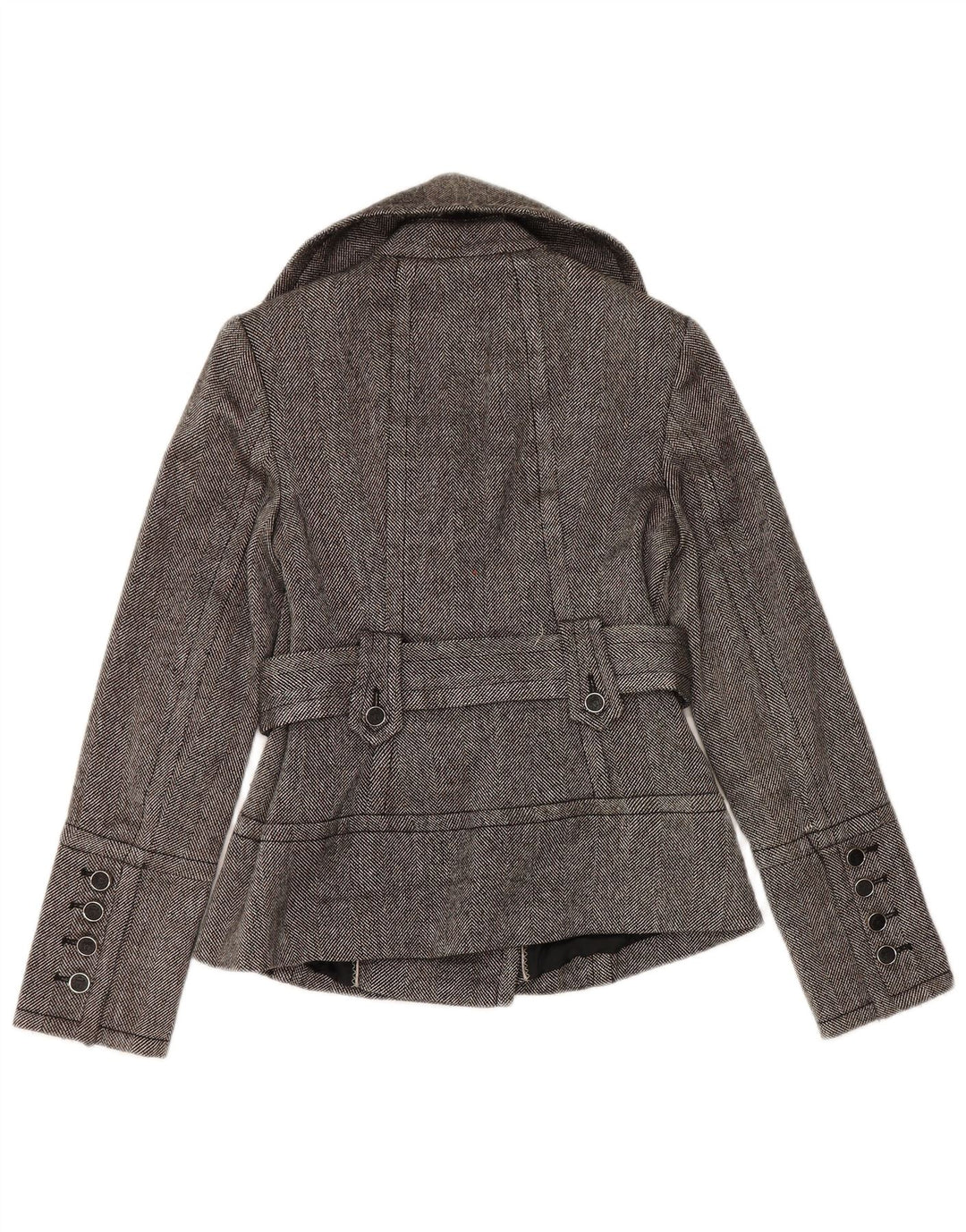 Zara Womens Pea Coat UK 12 Medium Grey Herringbone Polyester