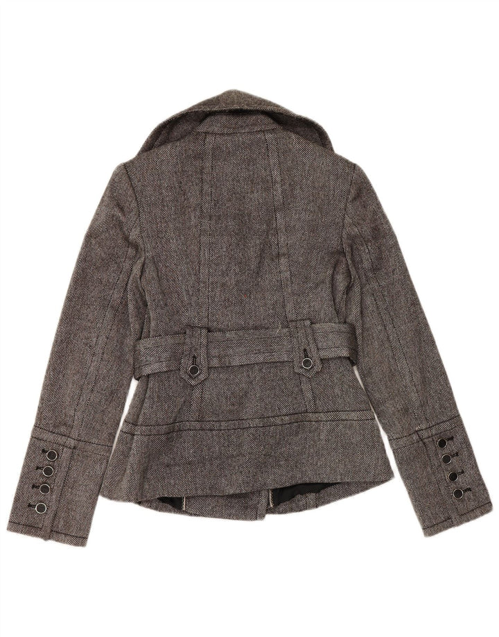 Zara Womens Pea Coat UK 12 Medium Grey Herringbone Polyester
