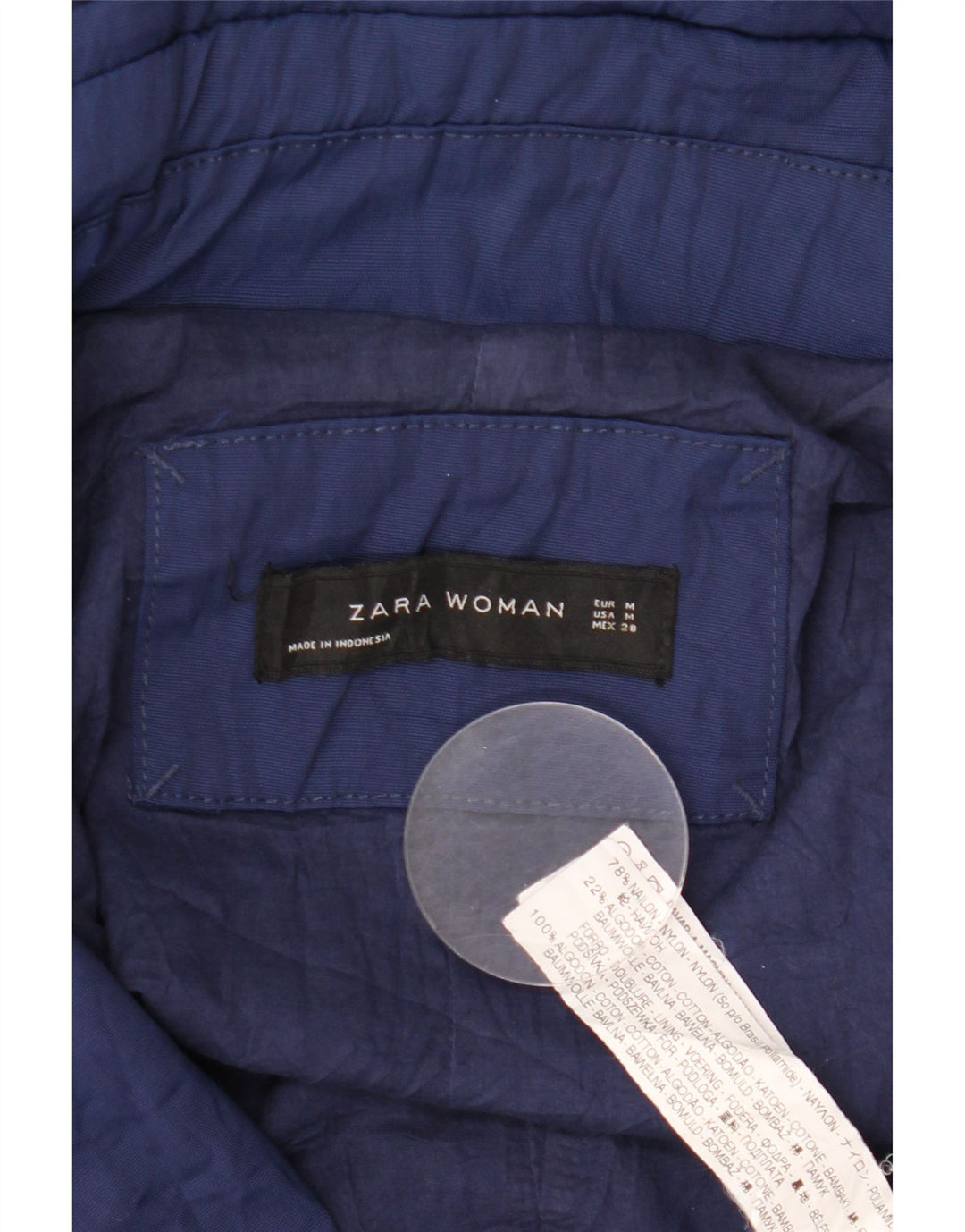 Zara Womens Hooded Parka Jacket UK 14 Medium Navy Blue Nylon