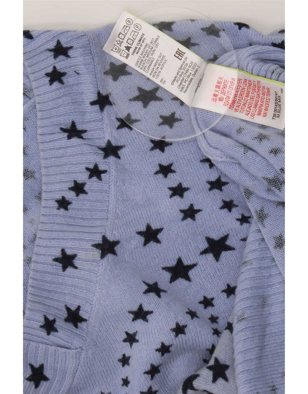 Marks & Spencer Womens Abstract Pattern V-Neck Jumper Sweater UK 18 XL Blue