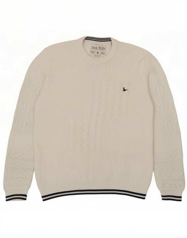 Jack Wills Mens Crew Neck Jumper Sweater Large White Striped Cotton