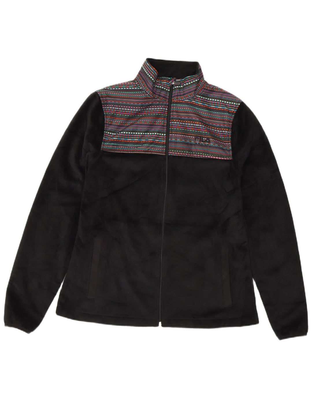 FILA Womens Fleece Jacket UK 10 Small Black Striped Polyester