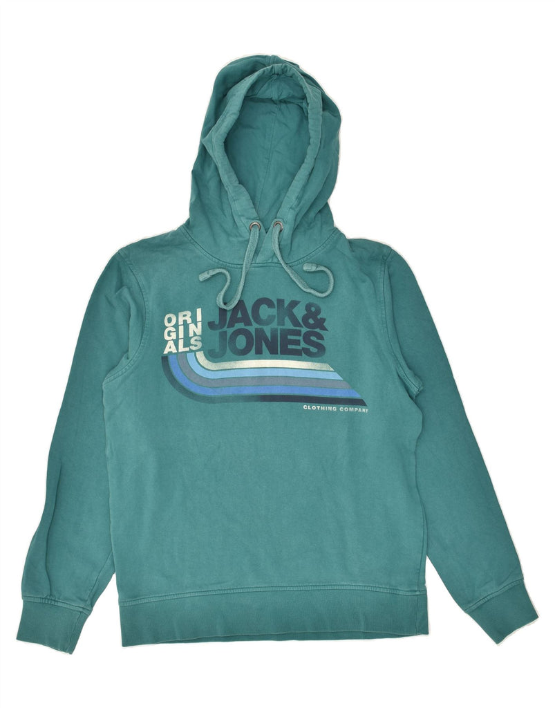 JACK & JONES Mens Graphic Hoodie Jumper Medium Blue Cotton | Vintage Jack & Jones | Thrift | Second-Hand Jack & Jones | Used Clothing | Messina Hembry 