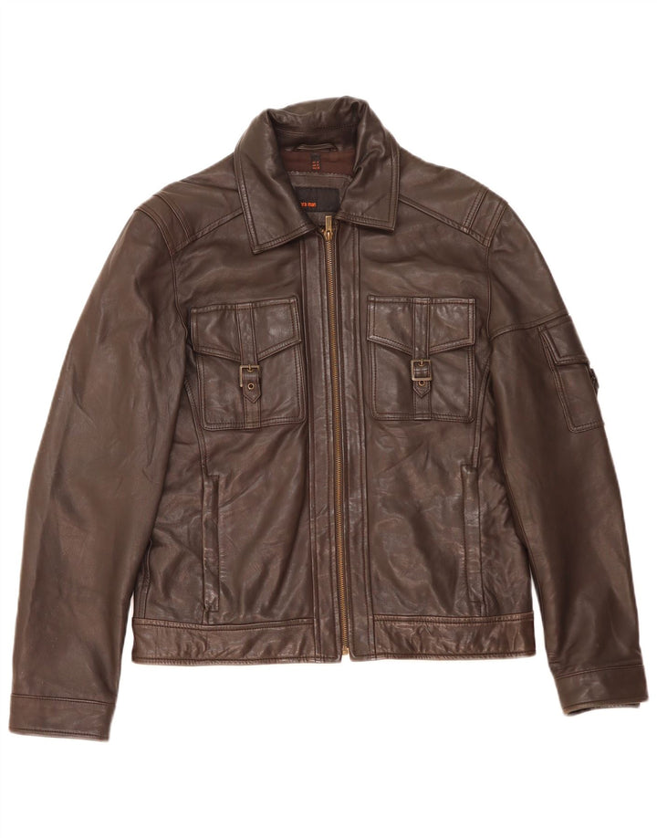 Zara Mens Leather Jacket UK 38 Medium Brown Leather