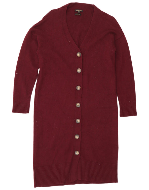 Massimo Dutti Womens Longline Cardigan Sweater UK 14 Medium Burgundy