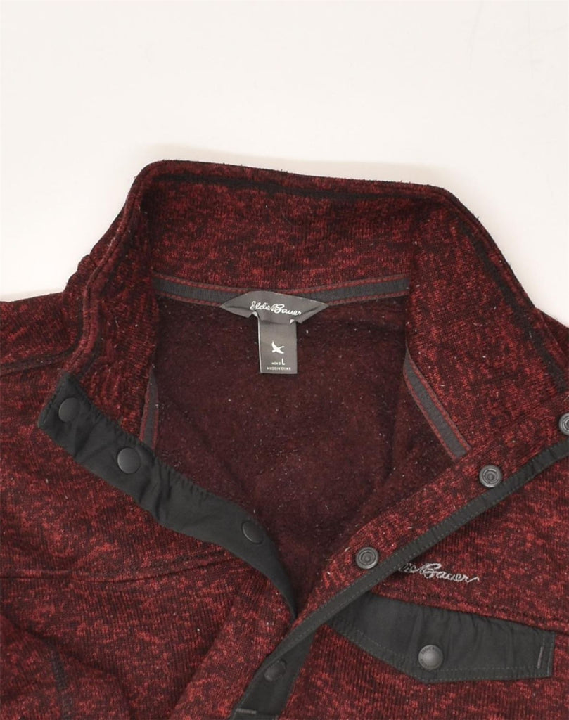 EDDIE BAUER Mens Button Neck Jumper Sweater Large Burgundy Polyester | Vintage Eddie Bauer | Thrift | Second-Hand Eddie Bauer | Used Clothing | Messina Hembry 