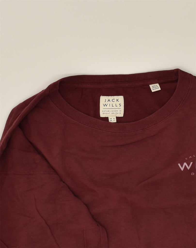 JACK WILLS Womens Crop Sweatshirt Jumper UK 16 Large Burgundy Cotton | Vintage Jack Wills | Thrift | Second-Hand Jack Wills | Used Clothing | Messina Hembry 