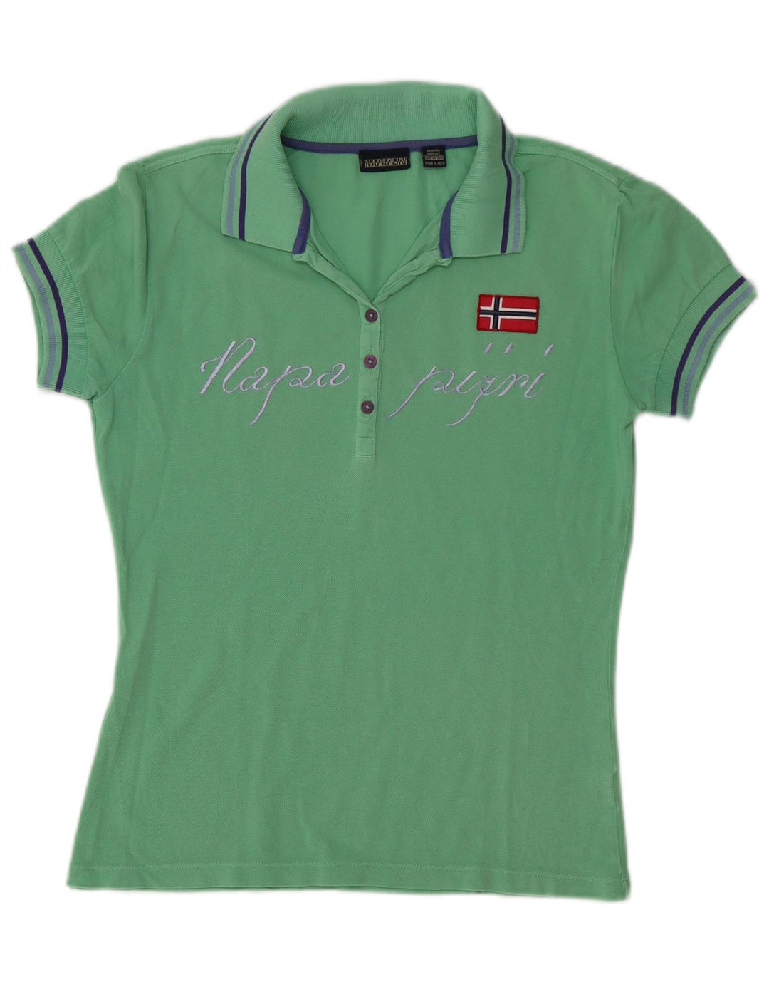 Napapijri Womens Graphic Polo Shirt UK 14 Large Turquoise