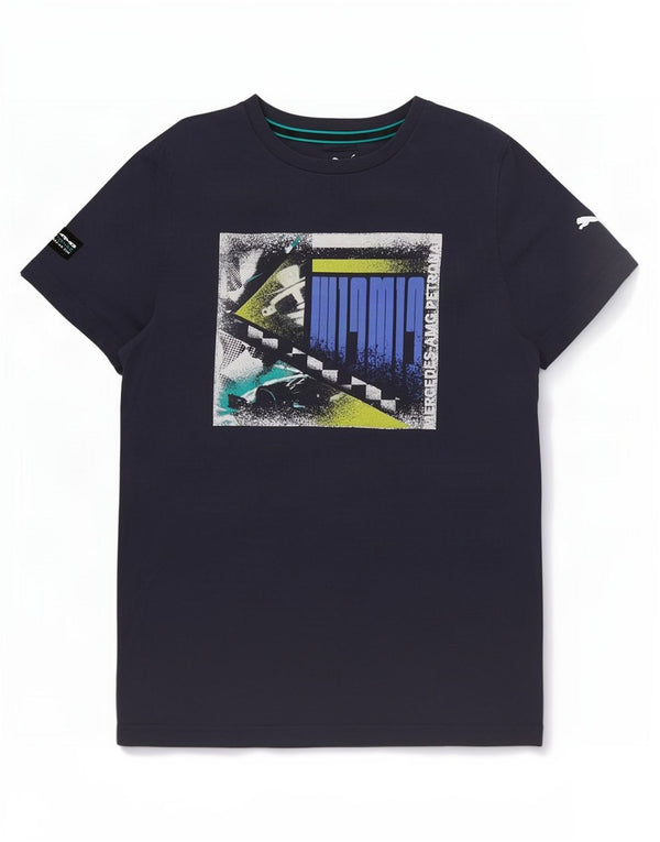Puma Mens Graphic T-Shirt Top Small Navy Blue Cotton