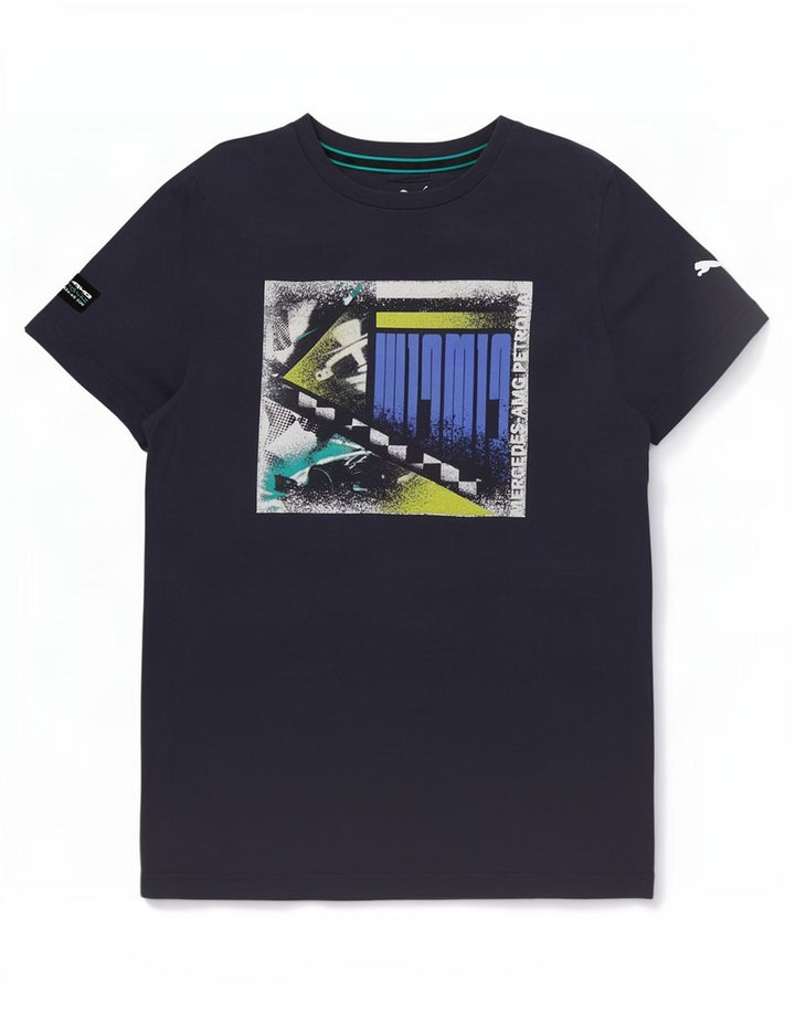 Puma Mens Graphic T-Shirt Top Small Navy Blue Cotton