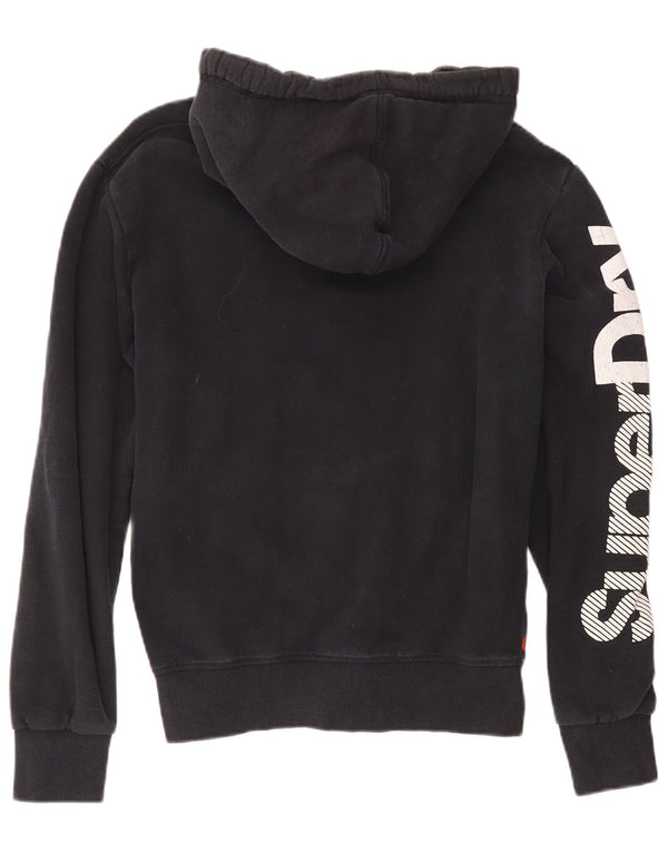 Superdry Womens Graphic Zip Hoodie Sweater UK 16 Large Black Cotton