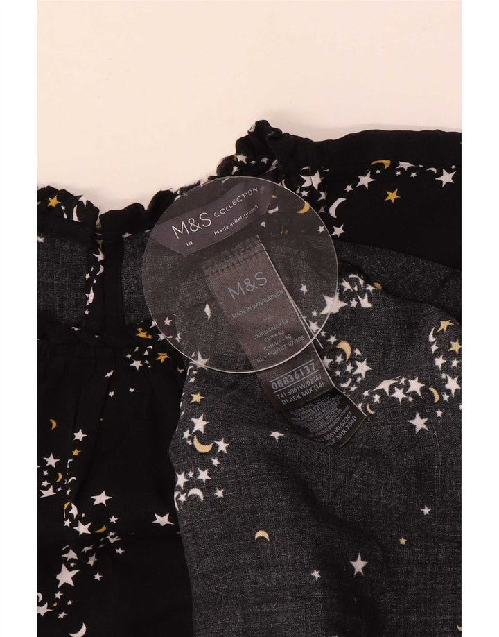 Marks & Spencer Womens Abstract Pattern Blouse Top UK 14 Large Black