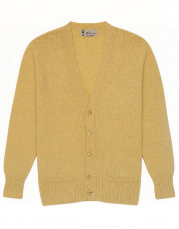 Vintage Mens Cardigan Sweater Small Yellow Virgin Wool