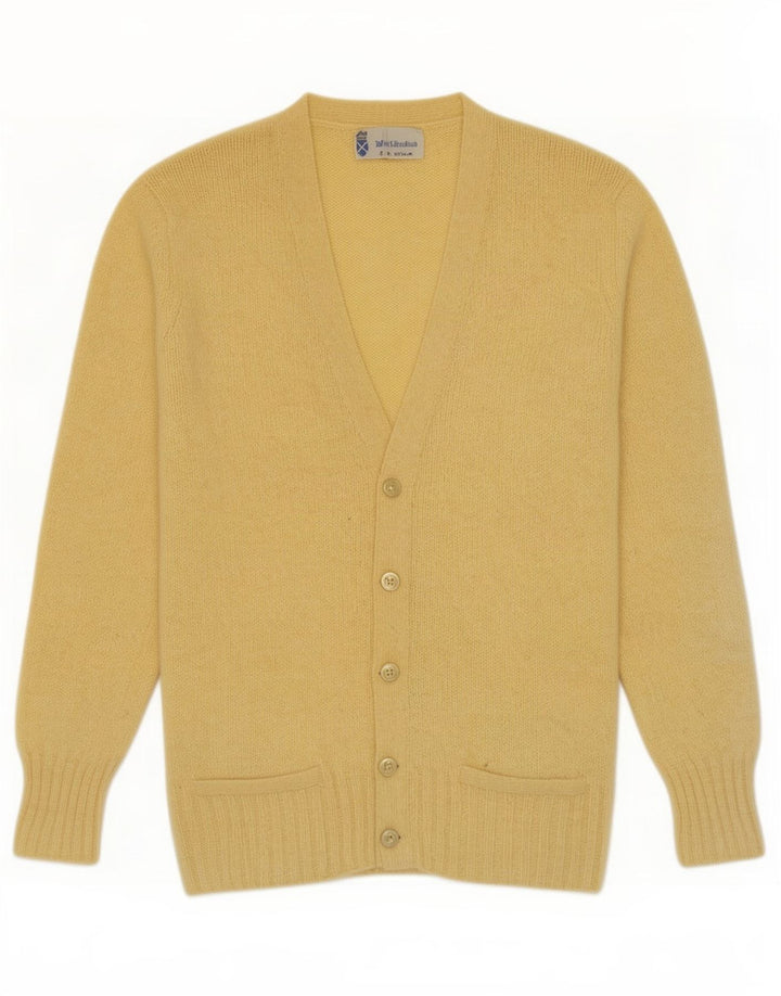 Vintage Mens Cardigan Sweater Small Yellow Virgin Wool