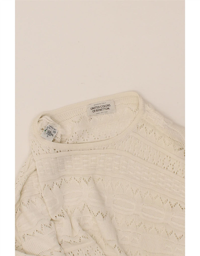 BENETTON Womens Longline Crew Neck Jumper Sweater UK 10 Small Off White Vintage Benetton and Second-Hand Benetton from Messina Hembry 