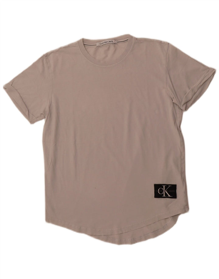 CALVIN KLEIN JEANS Mens Graphic T-Shirt Top Medium White Cotton