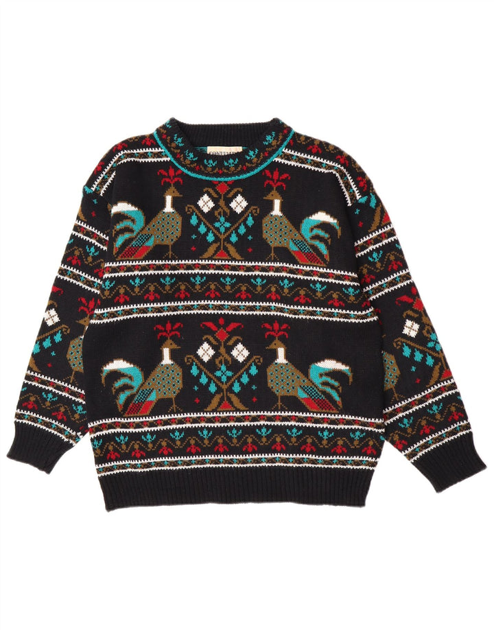 Contempo Mens Abstract Pattern Crew Neck Jumper Sweater Small Black Novelty