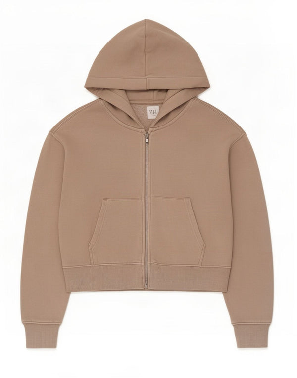 Zara Girls Crop Zip Hoodie Sweater 13-14 Years Beige Cotton