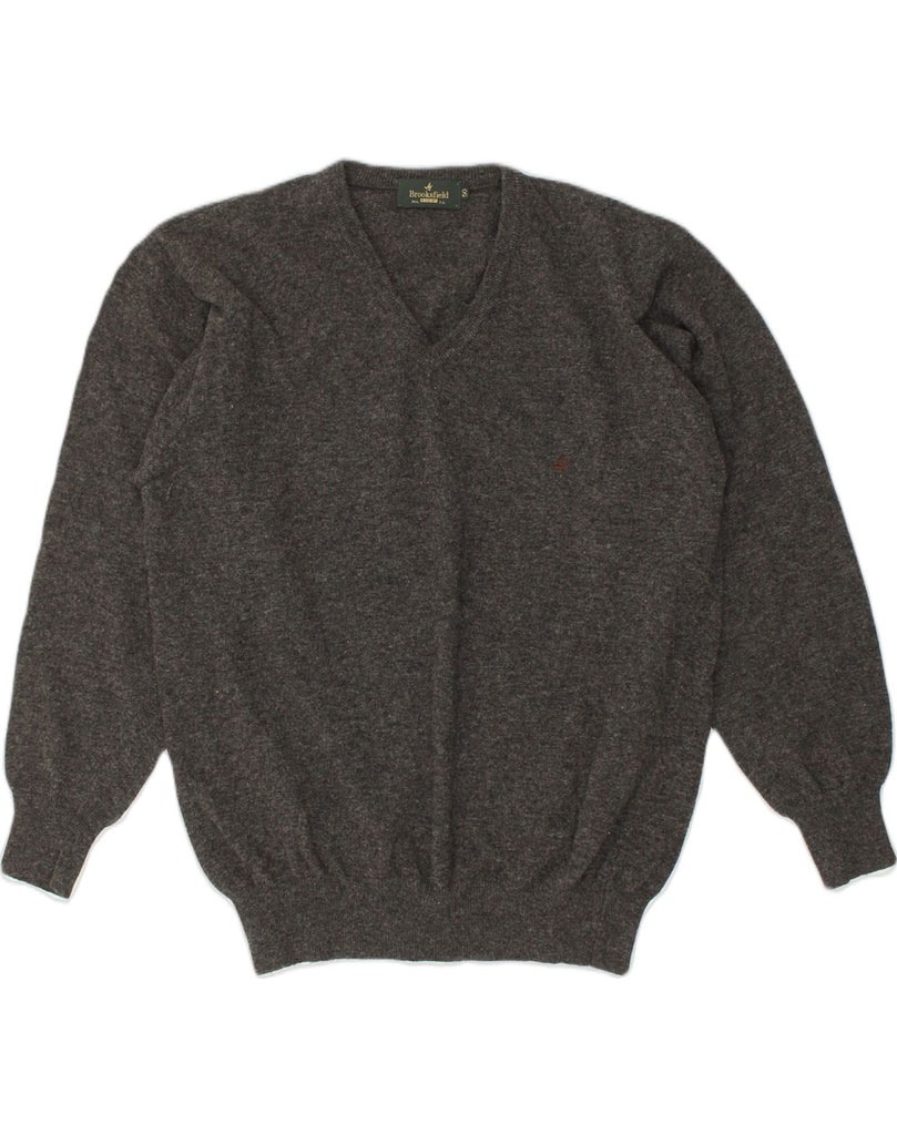 BROOKSFIELD Mens V-Neck Jumper Sweater IT 50 Medium Grey Wool | Vintage Brooksfield | Thrift | Second-Hand Brooksfield | Used Clothing | Messina Hembry 