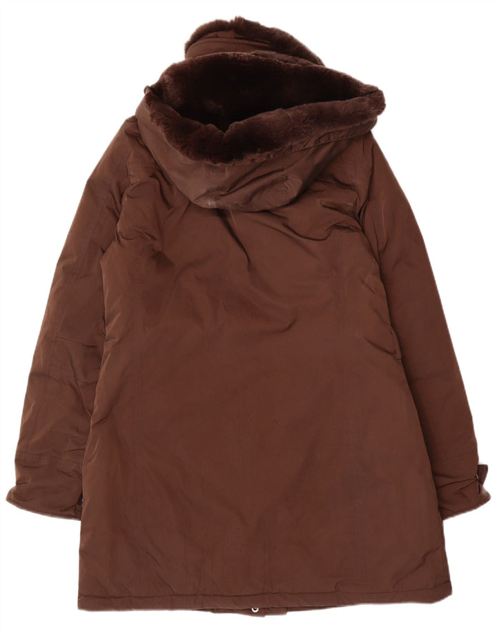 Woolrich Womens Hooded Parka Jacket UK 14 Medium Brown Polyester