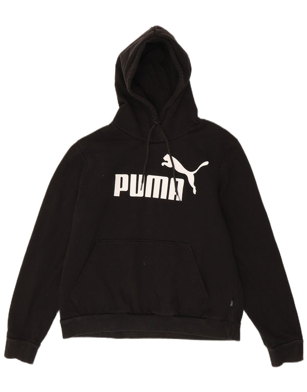 Puma Womens Graphic Hoodie Jumper UK 16 Large Black Cotton