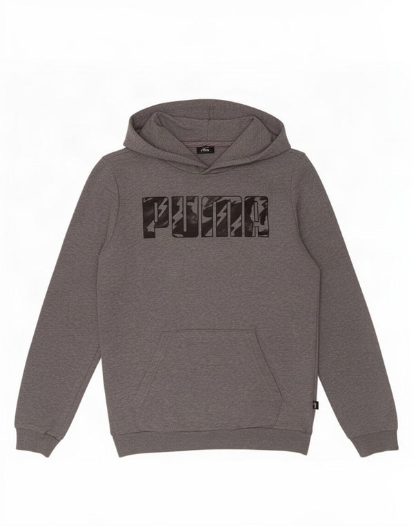 Puma Boys Graphic Hoodie Jumper 13-14 Years Grey Cotton