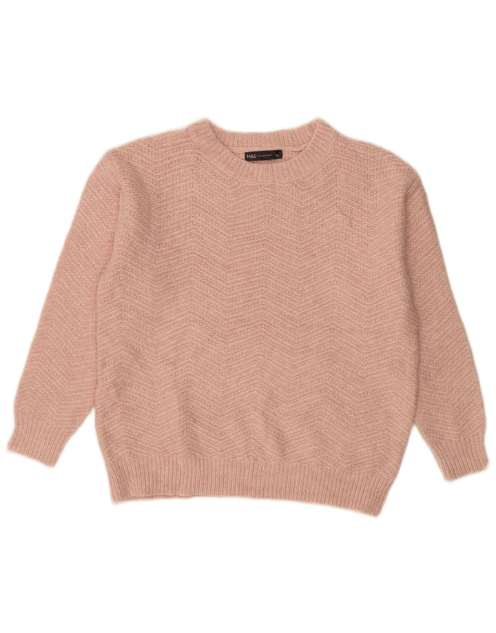MARKS & SPENCER Womens Crew Neck Jumper Sweater UK 10 Small Pink Chevron