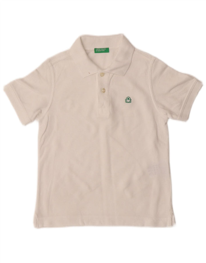 Benetton Boys Polo Shirt 6-7 Years Small White Cotton