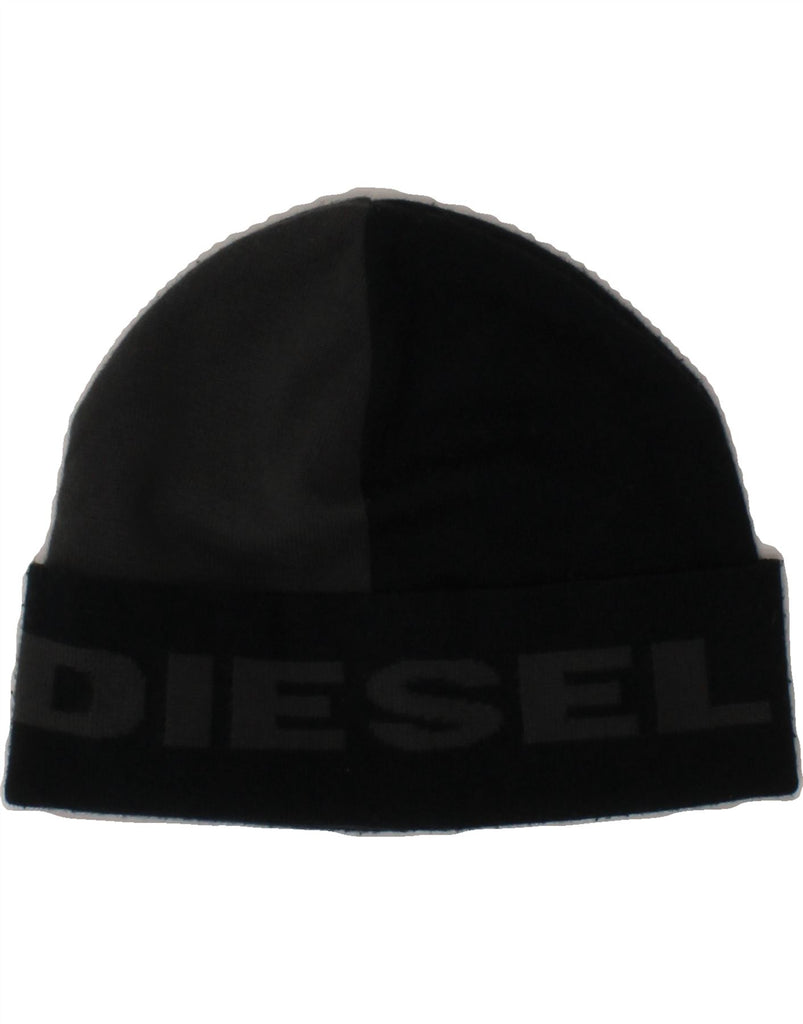 DIESEL Mens Graphic Beanie Hat One Size Black Colourblock Acrylic Vintage Diesel and Second-Hand Diesel from Messina Hembry 