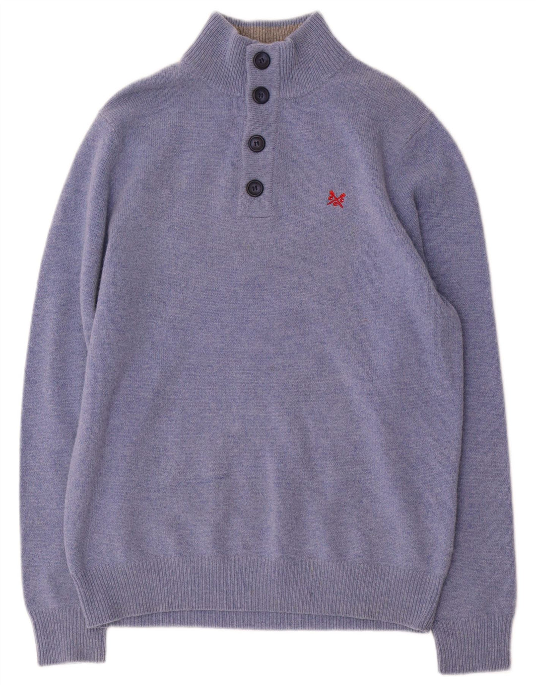 Crew Clothing Mens Button Neck Jumper Sweater Medium Blue Wool
