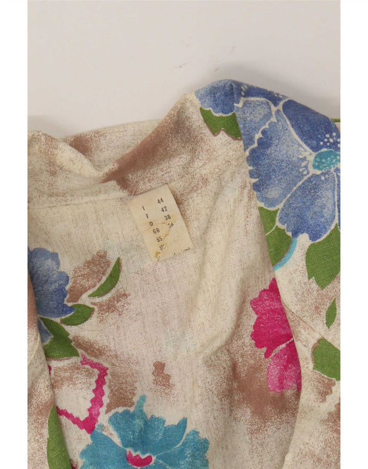 Vintage Womens Short Sleeve Cardigan Top IT 44 Medium Beige Floral