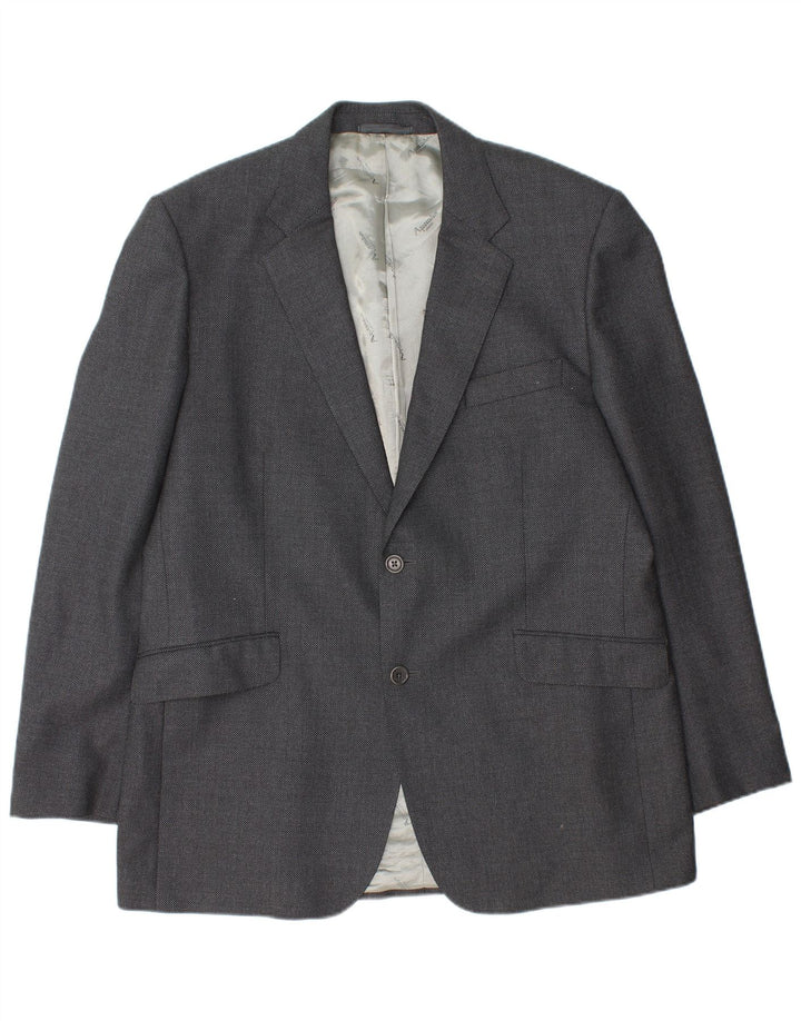 Aquascutum Mens 2 Button Blazer Jacket UK 46 3XL Grey Wool