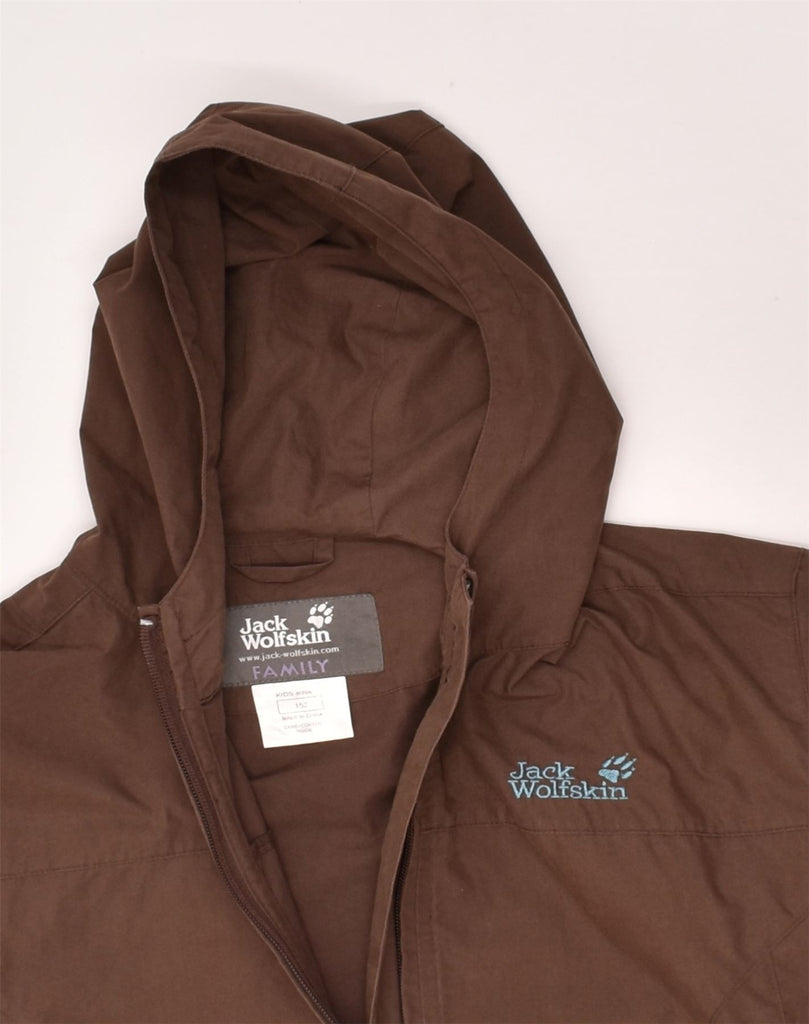 JACK WOLFSKIN Boys Hooded Rain Jacket 12-13 Years Brown Polyester | Vintage Jack Wolfskin | Thrift | Second-Hand Jack Wolfskin | Used Clothing | Messina Hembry 