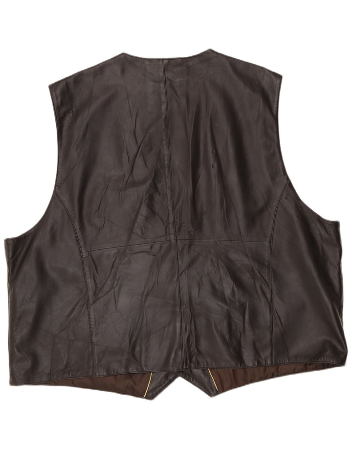 Vintage Mens Leather Waistcoat 2XL Brown Leather