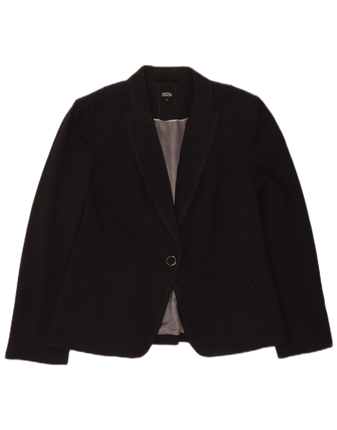 Marks & Spencer Womens 1 Button Blazer Jacket UK 14 Large Black Polyester