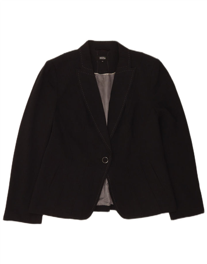 Marks & Spencer Womens 1 Button Blazer Jacket UK 14 Large Black Polyester