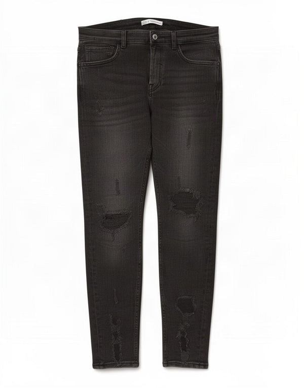 Zara Mens Distressed Skinny Jeans EU 44 Large W34 L30 Black