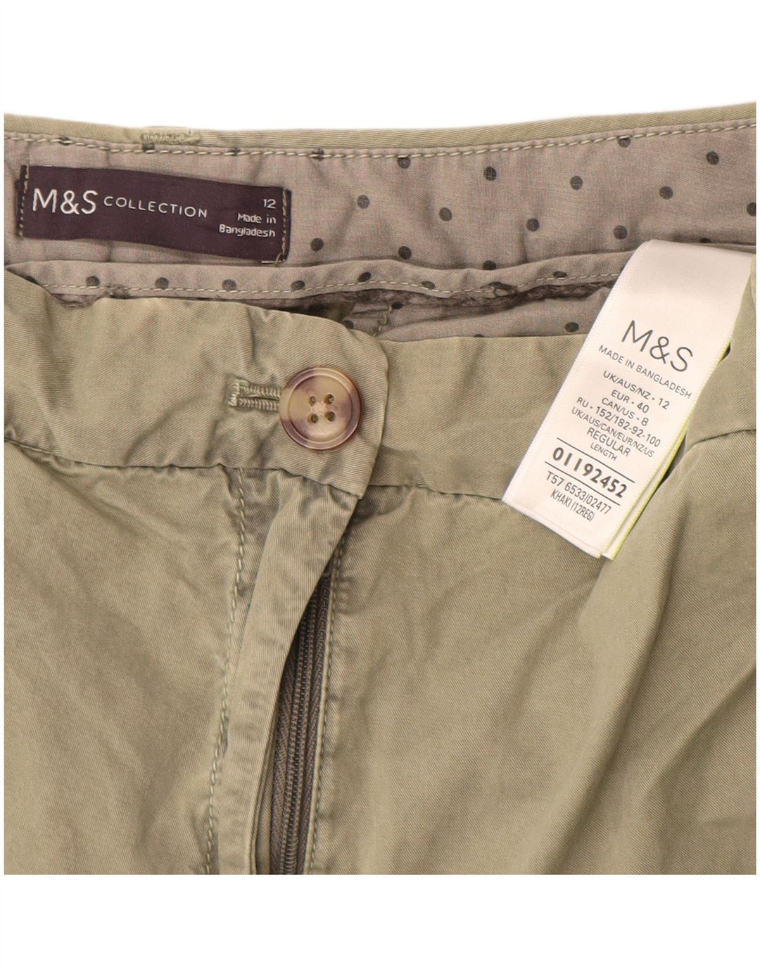 MARKS & SPENCER Womens Slim Chino Trousers UK 12 Medium W30 L28 Khaki