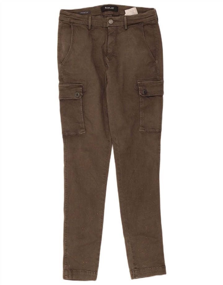 Replay Mens Slim Cargo Trousers W29 L29 Khaki Cotton