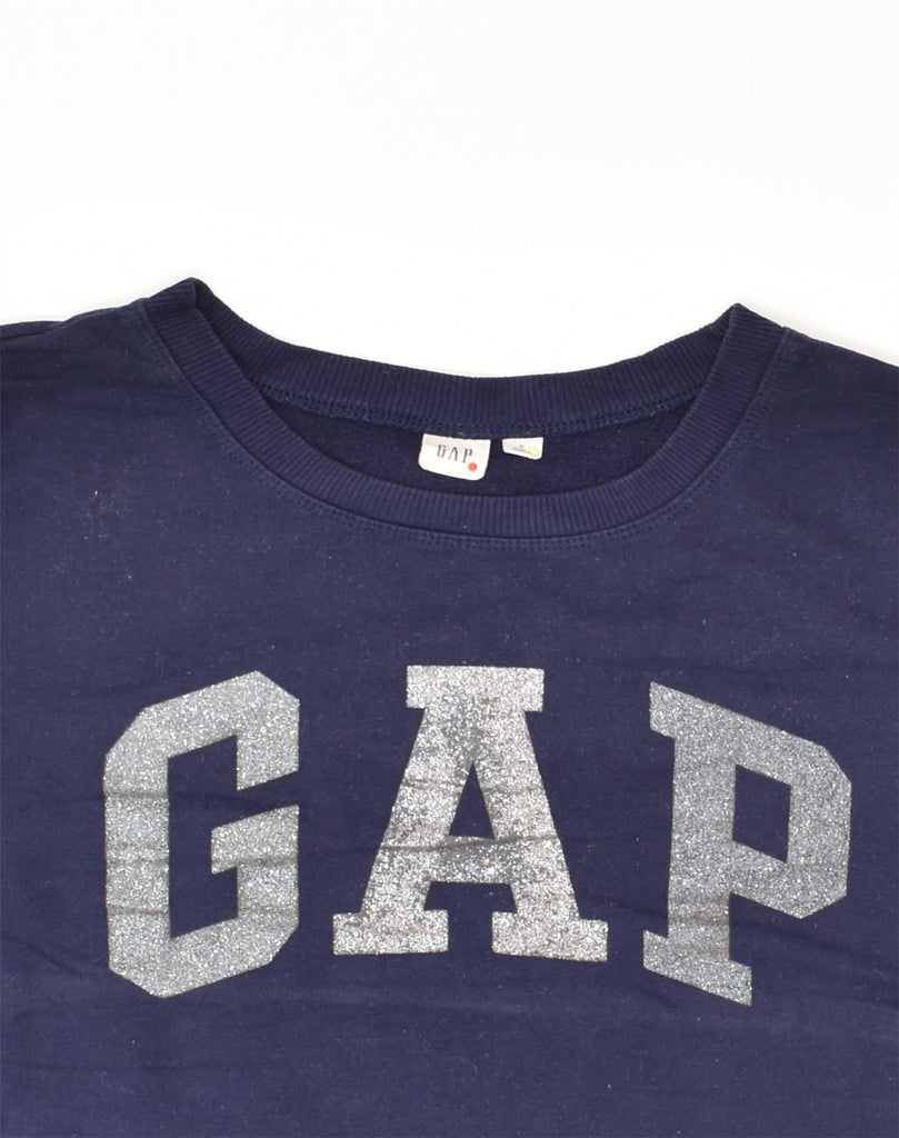 GAP Womens Graphic Sweatshirt Jumper UK 16 Large Navy Blue Cotton | Vintage Gap | Thrift | Second-Hand Gap | Used Clothing | Messina Hembry 