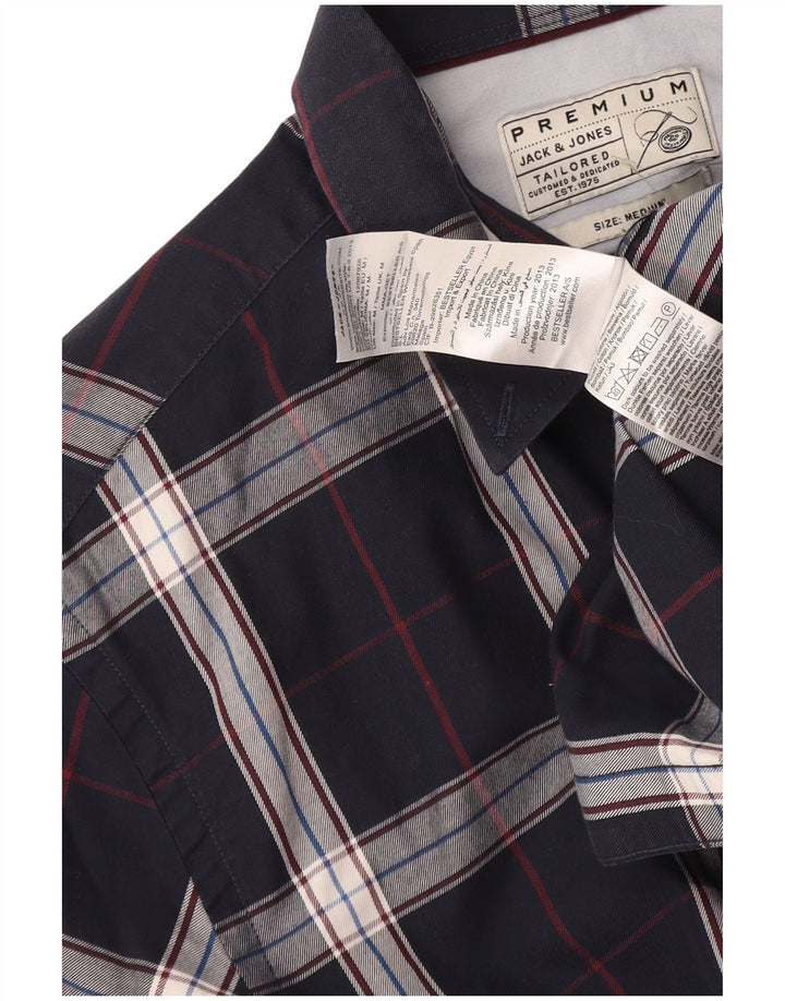 Jack & Jones Mens Shirt Medium Navy Blue Check Cotton