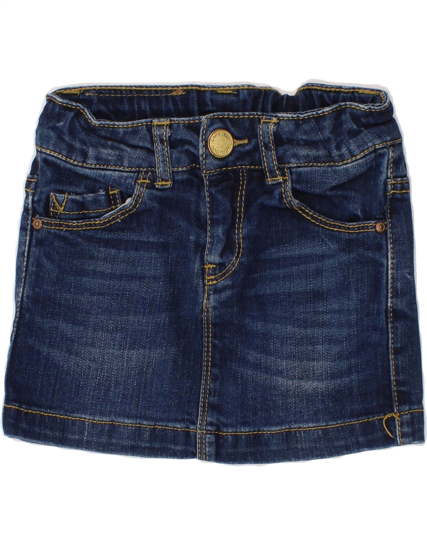 ZARA Girls Denim Skirt 2-3 Years W20 Navy Blue Cotton Vintage