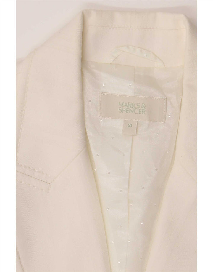 Marks & Spencer Womens 2 Button Blazer Jacket UK 14 Medium White Polyester