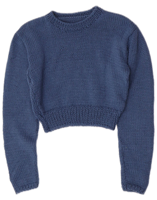 Vintage Womens Crop Boat Neck Jumper Sweater UK 8 Small Blue