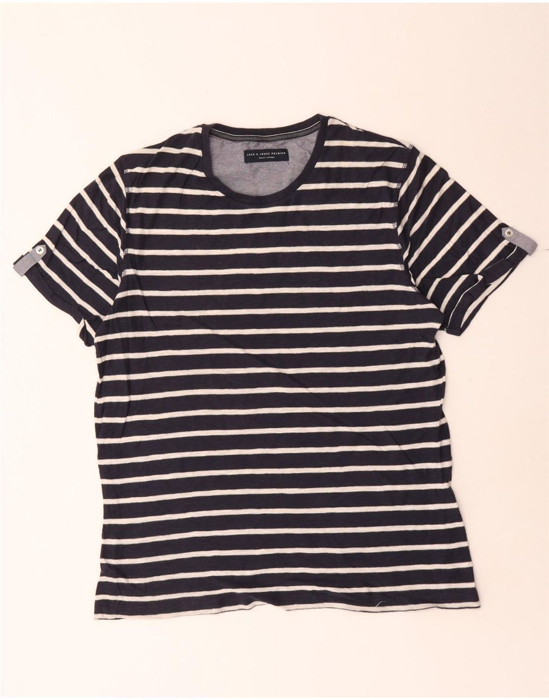 Jack & Jones Mens T-Shirt Top Large Navy Blue Striped