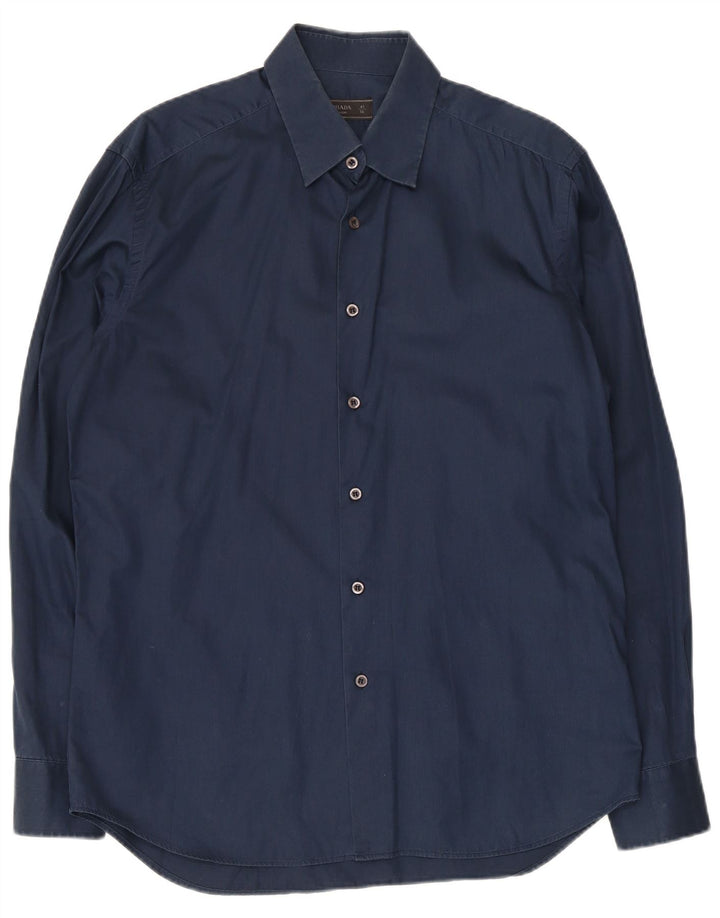 Prada Mens Shirt Size 16 Large Navy Blue Cotton