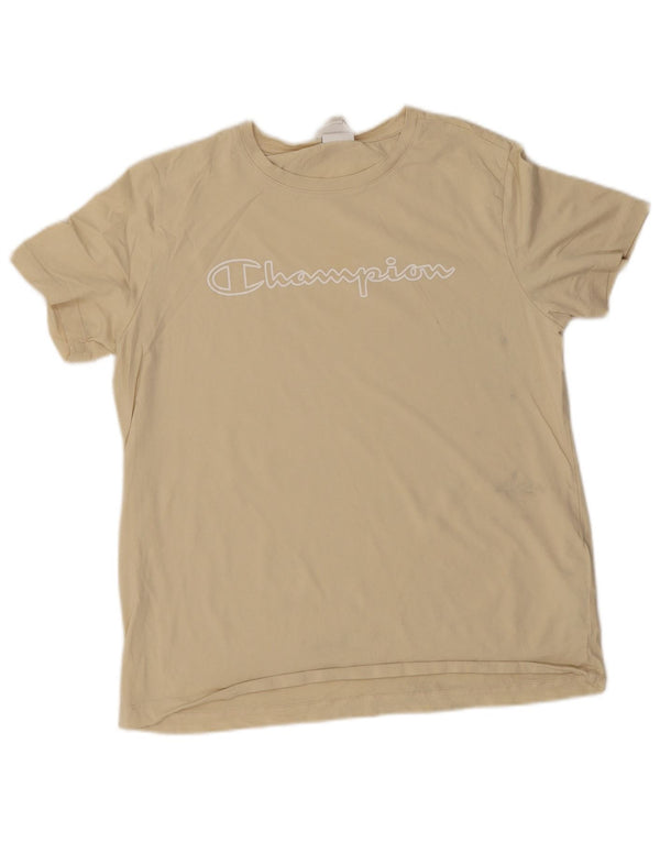 Champion Womens Graphic T-Shirt Top UK 20 2XL Beige Cotton